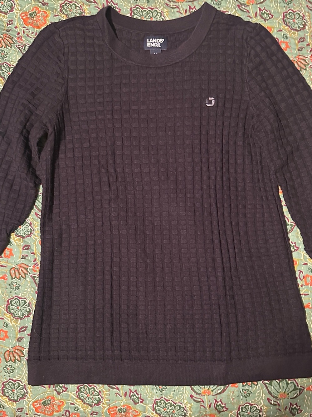 Chase Lands' End Waffle-Knit 3/4 Sleeve Crewneck Sweater